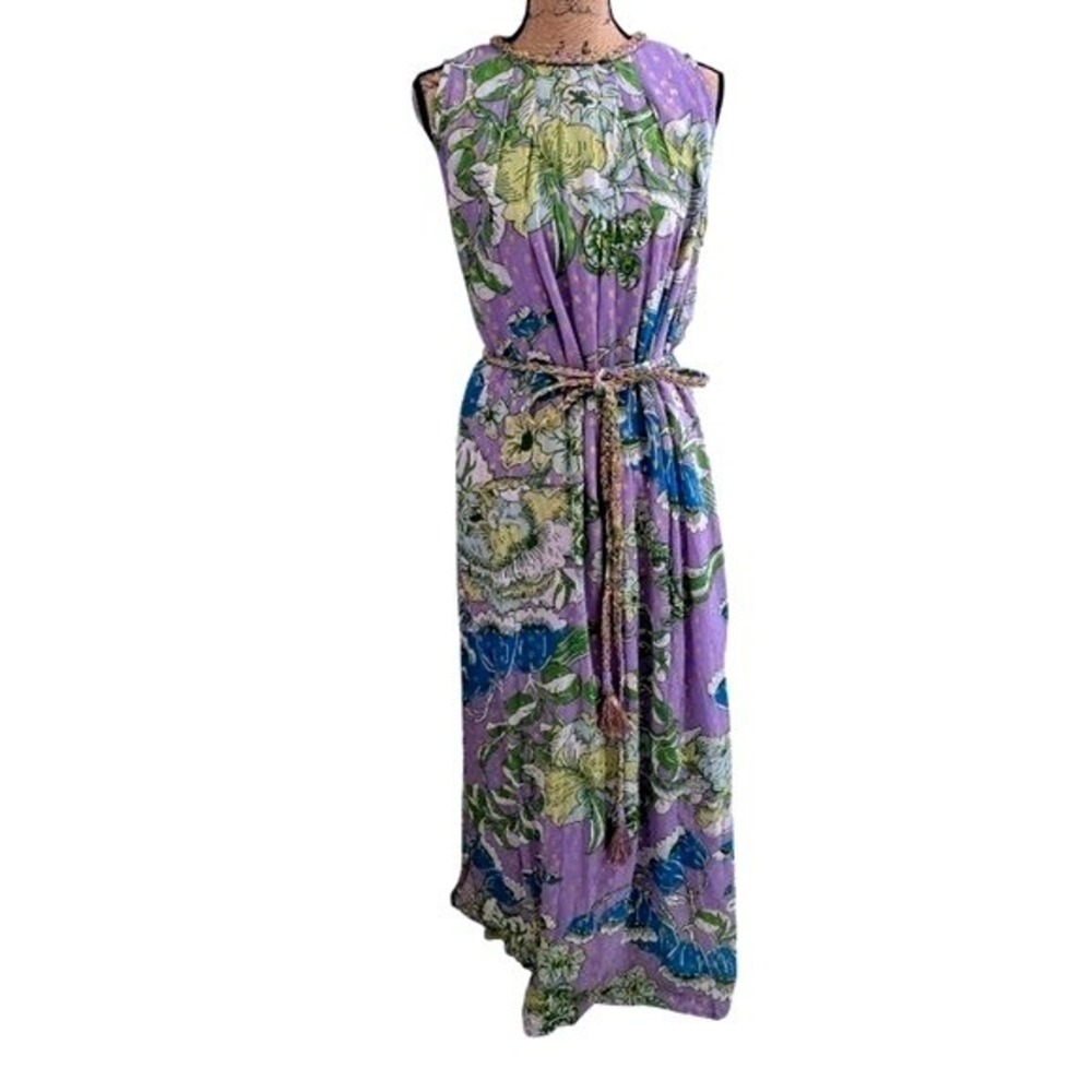Ck BRADLEY Goddess Athena Greek Floral Purple Gold MAXI Dress Size Small New